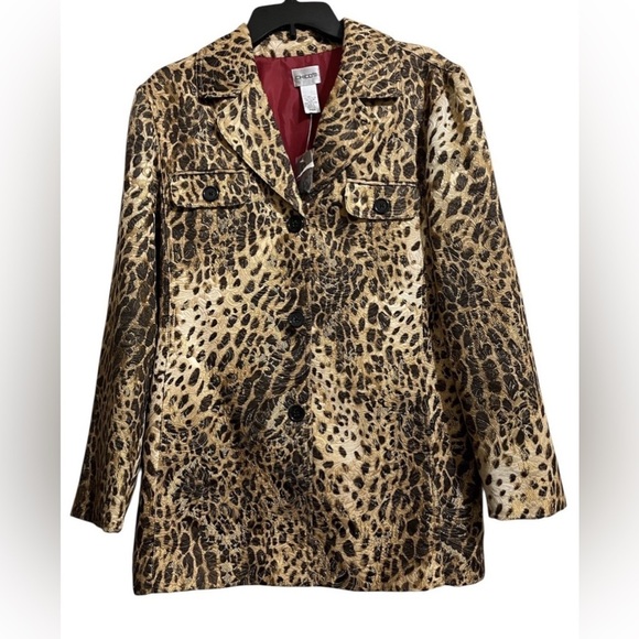 Chico's Jackets & Blazers - NWT Chico's Leopard Shimmer Long Button Up Jacket Coat Size 2 Large